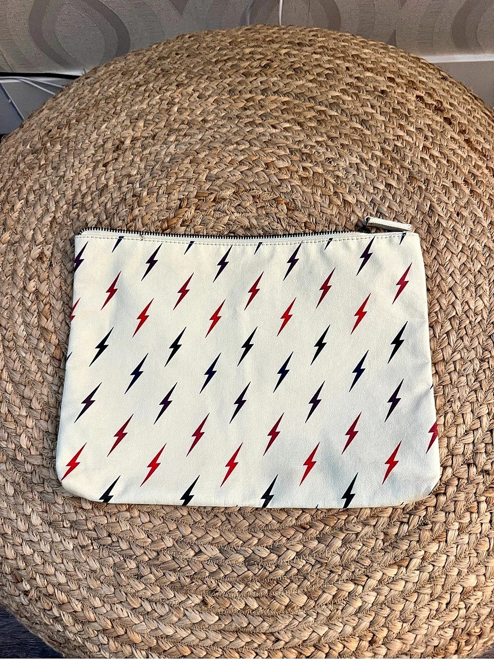 Marine Layer Large Pouch in Lightning Bolts White & Red